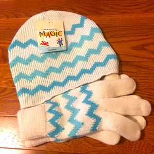 chevron set hat glove kids girls gift blue white
